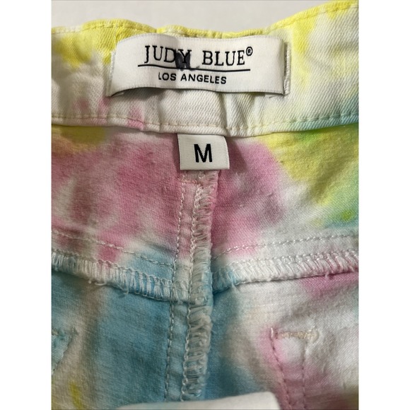JUDY BLUE Stretch Denim Shorts Pastel Tie Dye Cut Off Raw Hem Women's SZ MED - Picture 6 of 16